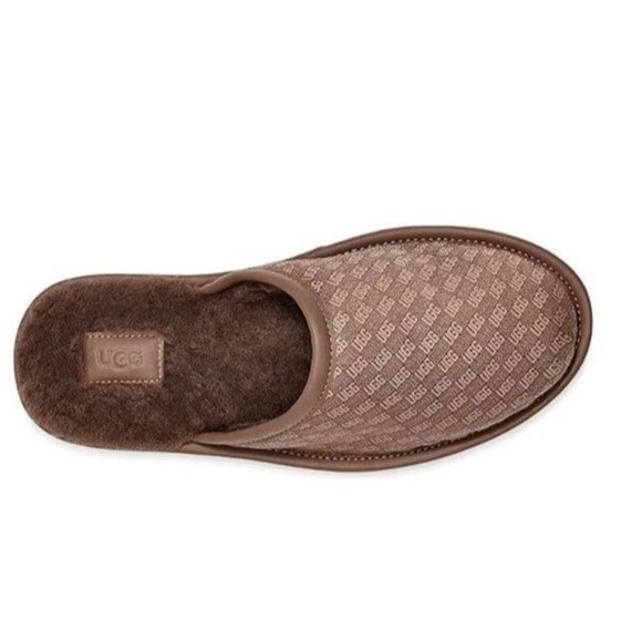 New UGG Scuff Logo Jacquard Slipper Sandals Slides Chestnut Brown - Picture 5 of 6